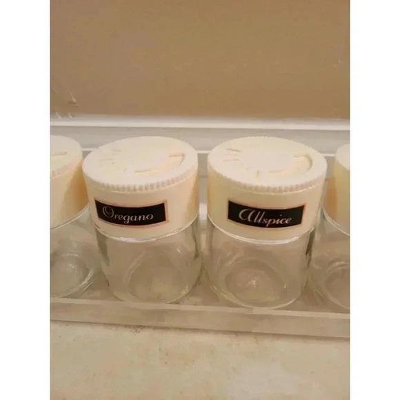 Vintage Gemco Strawberry Blossoms Spice Glass Jars With Rack - Picture 6 of 10